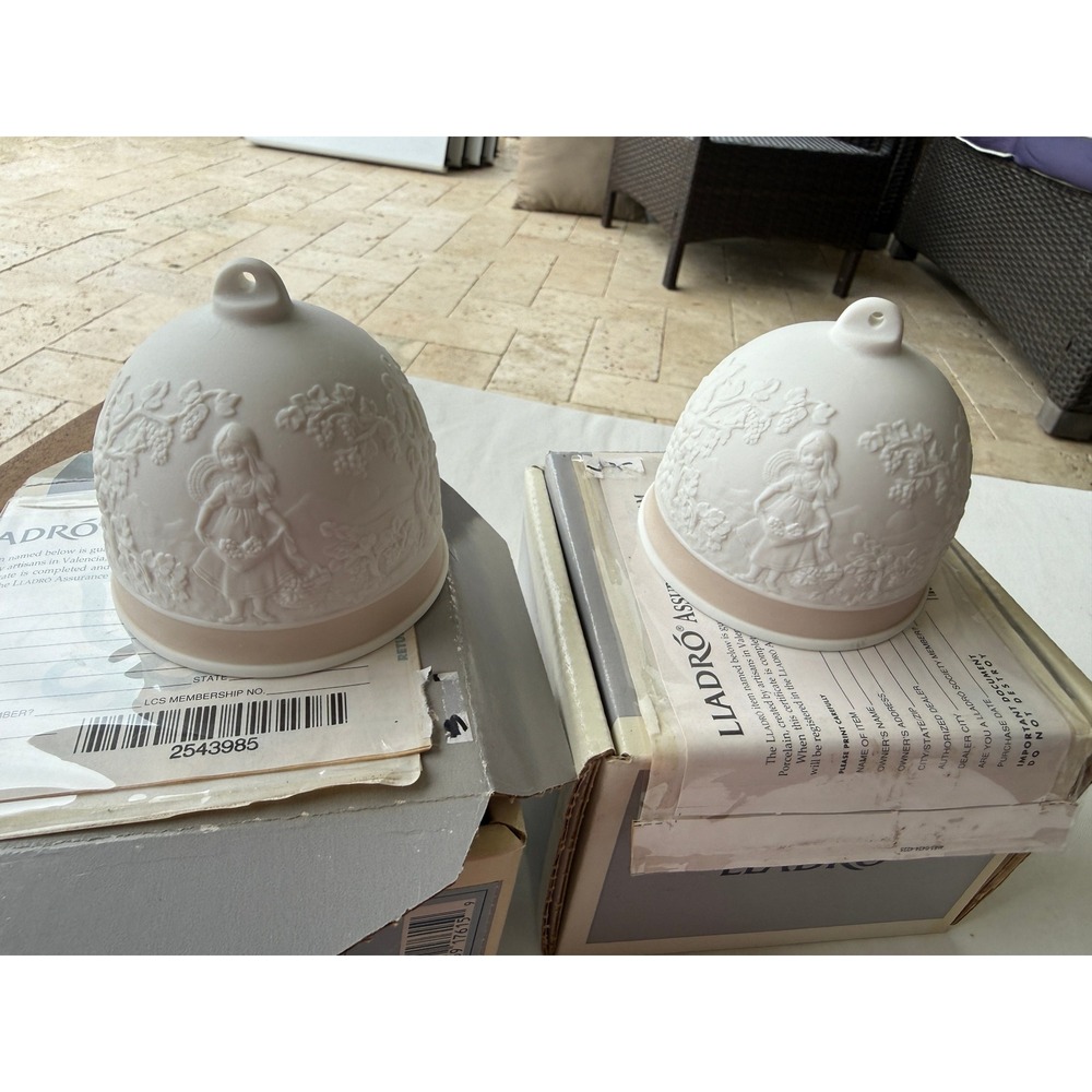 Lladro 1993 Collectors Society Porcelain Bell Set of 2 Girl with Grapes Matte